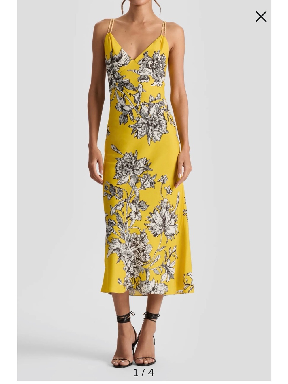 Alice + Olivia Yellow Floral V-Neck Slip Midi Dress NWT